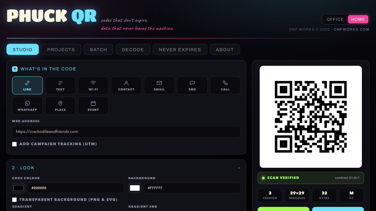 Phuck QR generating and scan-verifying a QR code